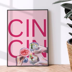 Cin Cin Cheers druckbare Wandkunst - Bar Dekor, pinkes Trinkglas, Cocktailbild, Glamour Wandkunst, Sofortdownload - 122(4)