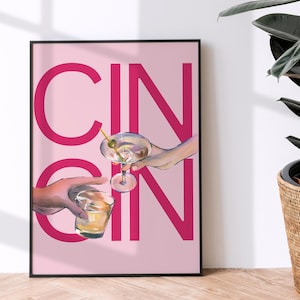 Cin Cin Cheers ART PRINT druckbare Kunst - Bar Dekor, pinkes Trinkglas, Cocktailbild, Glamour Wandkunst, Sofortdownload - 121(3)