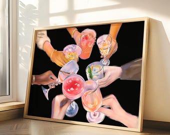 Cheers Bar Cart Print: Retro Wine Art (Digital Download)
