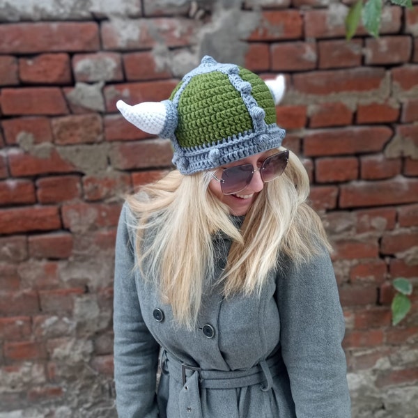 Crochet Viking Helmet beanie hat /Helmet hat for boys and girls men and women/Viking hat/brown viking hat