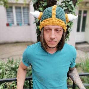 Crochet Viking Helmet beanie hat /Helmet hat for boys/Viking hat/green viking hat