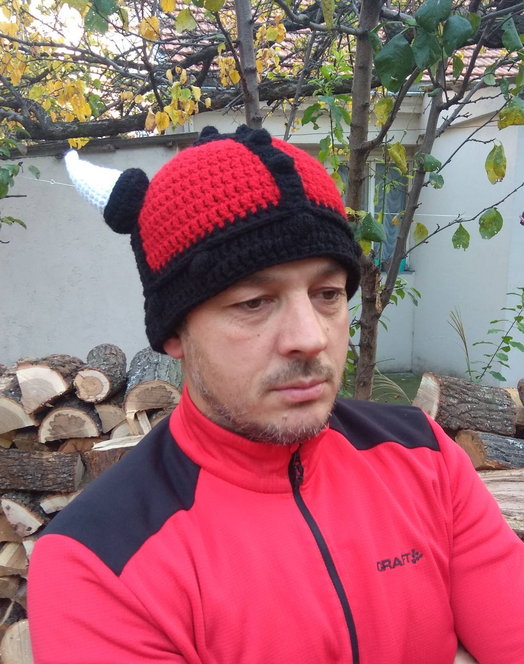 Viking Helmet Hat Red Hat With Horns Crochet Hat Etsy