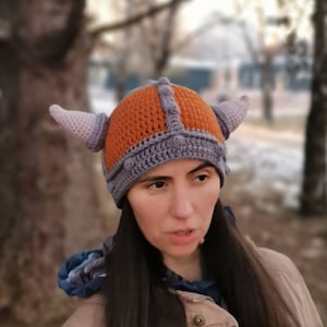 Crochet Viking Helmet beanie hat /Helmet hat for boys and girls men and women/Viking hat/brown viking hat