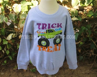Halloween Trick or Treat Monster Truck Candy pumpkin  crewneck kids Sweater