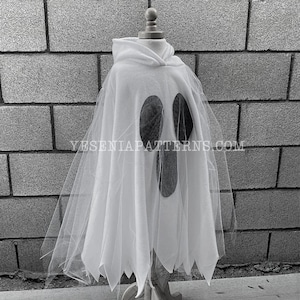 Floating Surprised Ghost Poncho with jagged edges - Halloween Ghost Costume Cape Toddler