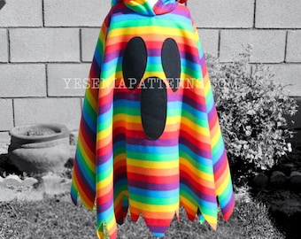 Rainbow Surprised Ghost Poncho with jagged edges - Halloween Ghost Costume Cape Ghostie
