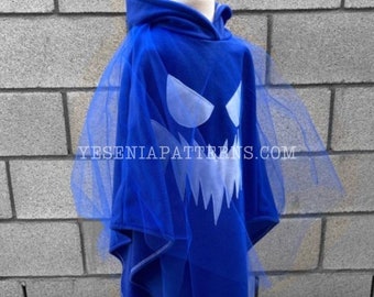 READY TO SHIP - Royal Blue Spooky Floating Ghost Poncho Halloween Cape Toddler