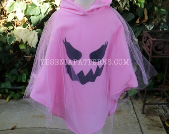 Spooky Girly Pink Floating Ghost Poncho Halloween Cape Toddler
