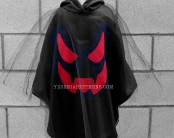 Spooky Floating Ghost Poncho in Red & Black - Halloween Costume - Halloween Poncho