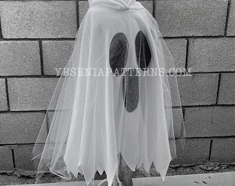 Floating Surprised Ghost Poncho with jagged edges - Halloween Ghost Costume Cape Toddler