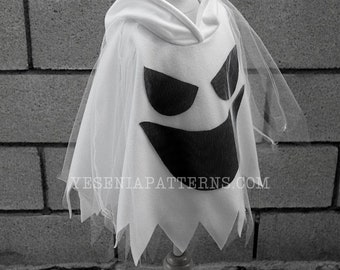 Spooky Smiling Ghost Poncho Short with jagged edges - Halloween Ghost Costume Cape