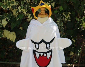 Ghost Poncho Cape & Crown Halloween Costume Kid Size