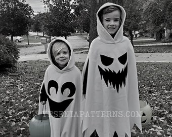 Ghost Poncho with jagged edges - Halloween Ghost Costume Cape - Spooky Happy ghost