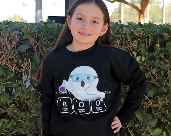 Featured listing image: Scientist BOO Ghost Sweater - Science School - Chemistry - periodic table - Kids crewneck - back to school - Teacher gift