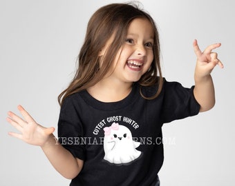 Cutest Ghost Hunter BOO Pink bow girly lashes ghostie Halloween Kids tshirt tee