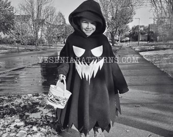 Black Spooky Ghost Poncho with jagged edges - Halloween Ghost Costume Cape Toddler