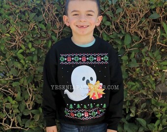 Christmas Spirit Surprised Ghost "Ugly" Cute Christmas Sweater