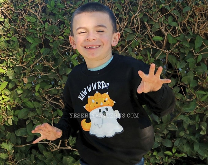 Featured listing image: RAWWWRR! Ghost dinosaur BOO crewneck kids Sweater