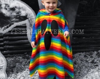 Rainbow Surprised Ghost Poncho with jagged edges - Halloween Ghost Costume Cape Ghostie