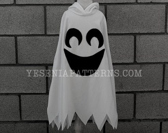 Happy Crescent Ghost Poncho with jagged edges - Halloween Ghost Costume Cape Ghostie