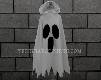 Surprised Ghost Poncho with jagged edges - Halloween Ghost Costume Cape Ghostie
