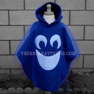 Happy Crescent Royal Blue Floating Ghost Poncho Cape Halloween Costume Toddler