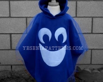 Happy Crescent Royal Blue Floating Ghost Poncho Cape Halloween Costume Toddler