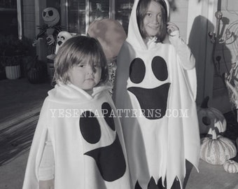 Happy Ghost Poncho with jagged edges - Halloween Ghost Costume Cape Ghostie