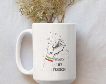 Woman Life Freedom Ceramic Mug -  Zan Zendegi Azadi Mug - Mahsa Amini - Jin Jian Azadi