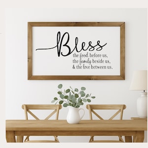 Bless the Food Sign, Rustic Farmhouse Decor, Christian Wall Art, Dining Room Sign, Kitchen Wall Art, Wedding Gift, Inspirational Home Decor