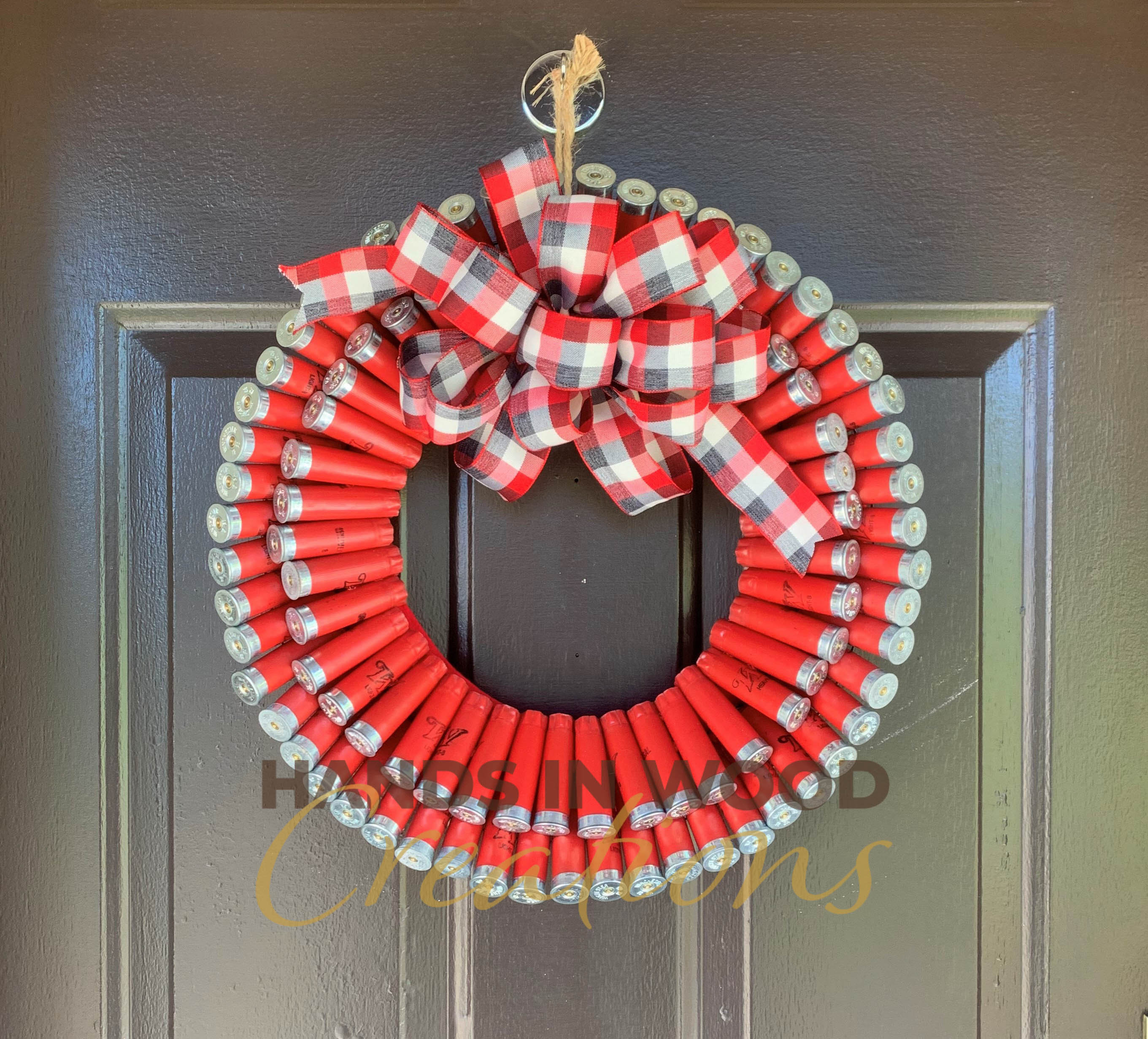 Shotgun shell wreath red with black and white bow