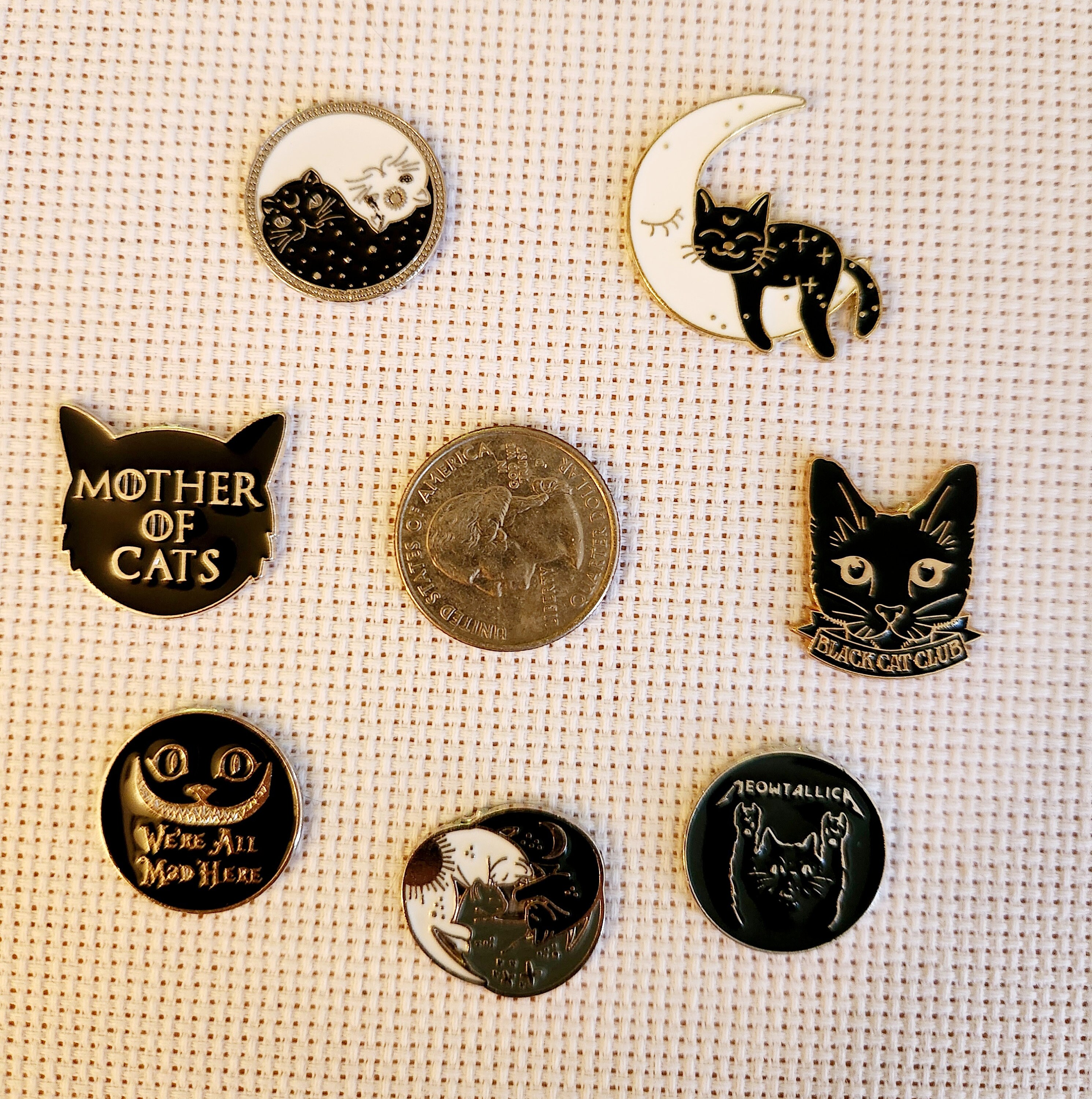 Cheshire Cat & White Rabbit 7/8 Fabric Needle Minders Magnetic Cross Stitch,  Needlework, Quilting, Embroidery Alice in Wonderland WIP 