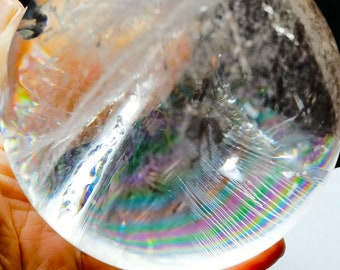 チベット高地産透明レインボークリスタルボール、クォーツ球体