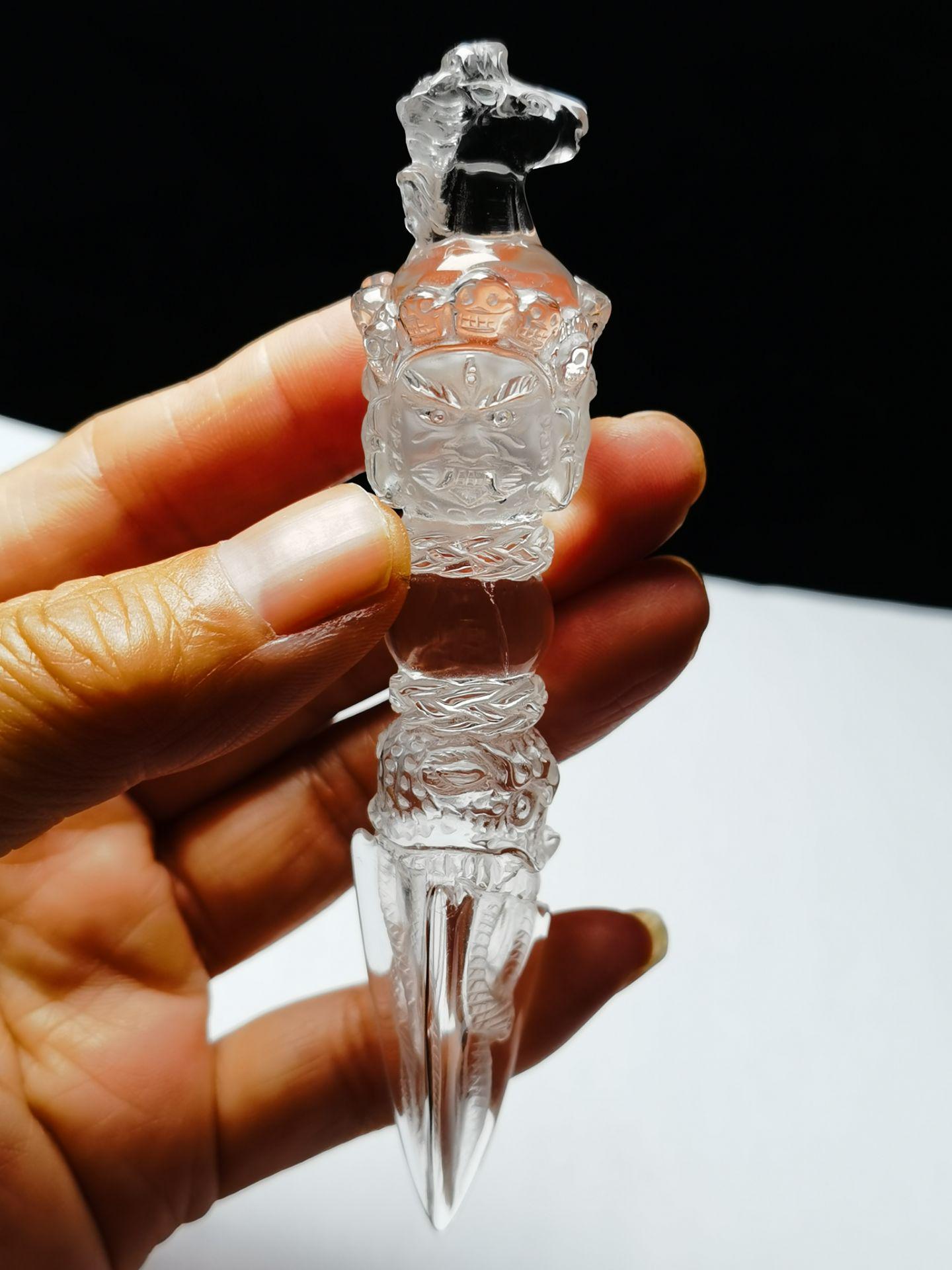 Tibetan High Altitude Clear Crystal Quartz Amulet Dorje Phurba
