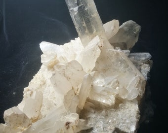 Tibetan High Altitude Water Clear Black Tourmalated Crystal Quartz Cluster Specimen 12.59 inch Healing Reiki Energy Spiritual #20210903