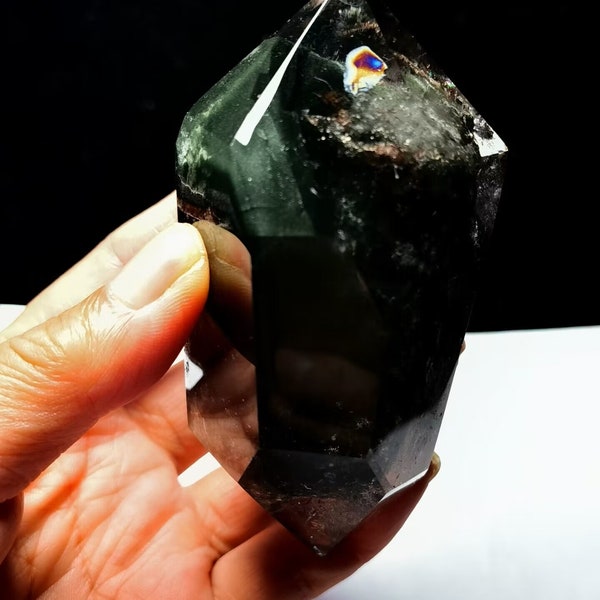 Tibetan High Altitude Clear 6 Sided Green Phantom Crystal Quartz Point 3.74 Inch Energy Healing Spiritual #20230829