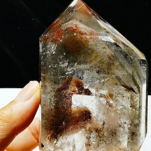 Tibetische High Altitude Klar 6-seitig Grün Phantom Kristall Quarz Punkt 3,74 Zoll Energie Heilung Spiritual #20230826
