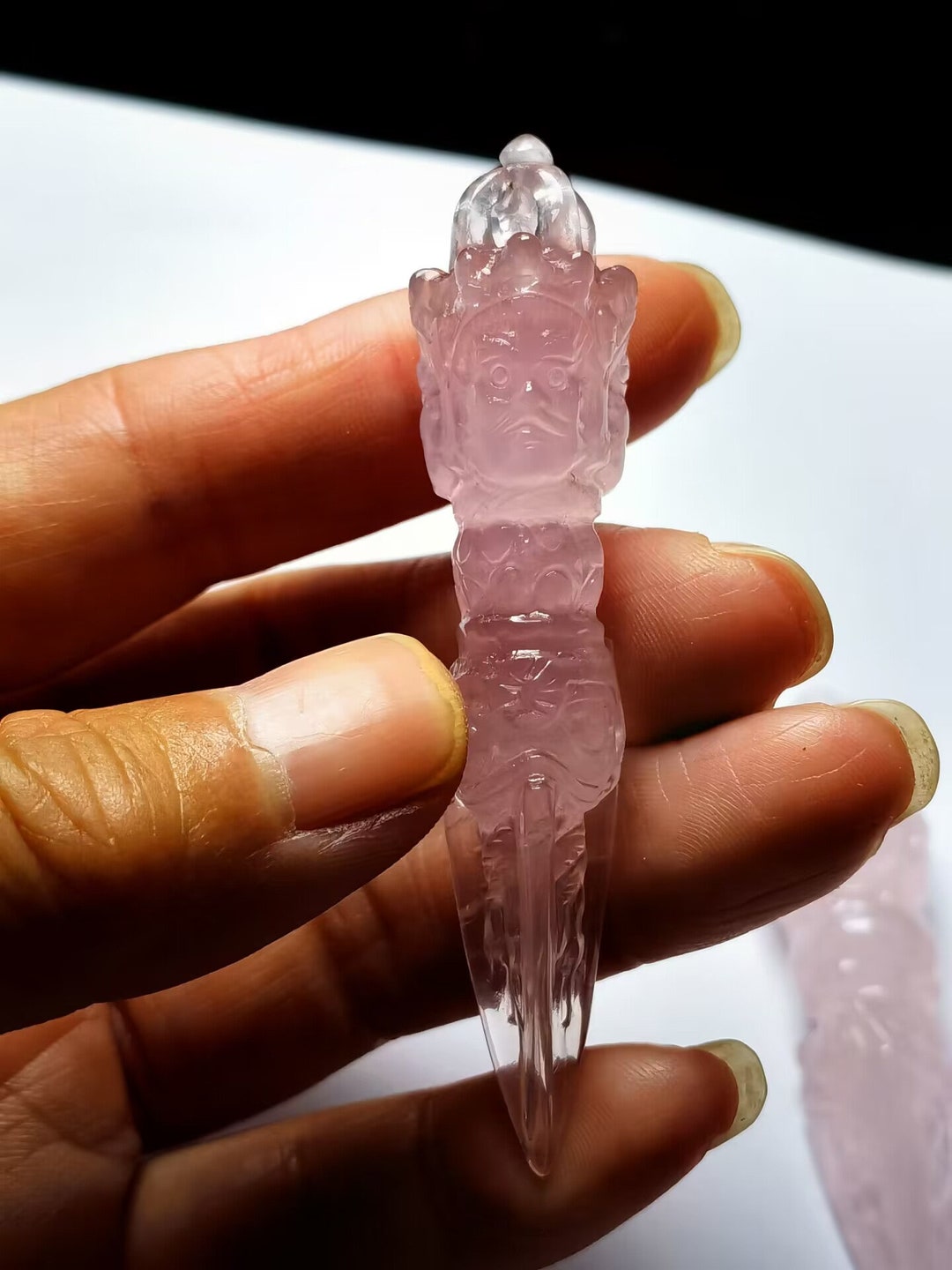 Tibetan High Altitude Rose Pink Crystal Quartz Vajra Dorje Phurba 2.59 ...