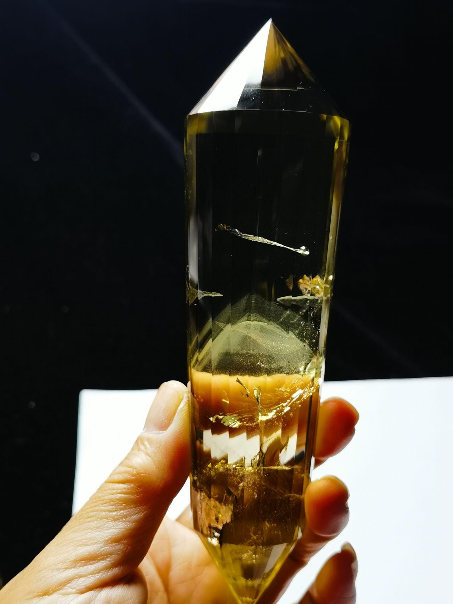 Tibetan High Altitude Phantom Crystal Quartz Yellow Citrine 24 Side Vogel Style Point Wand 6.02 in Healing Reiki Energy#20250523