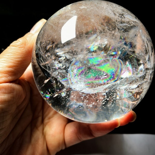 Tibetan High Altitude Water Clear Rainbow Crystal Quartz Ball Sphere Orb Gem 2.99 inch Healing Reiki Energy Spiritual#20211003