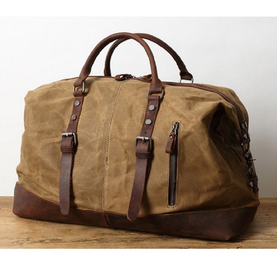 Waxed Canvas and Leather Holdall Bag / Waterproof Waxed Canvas - Etsy UK