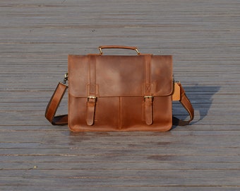handmade genuine leather briefcase / laptop bag