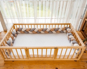 Charlotte Cylindrical - Montessori, Toddler Floor Bed, Kids, Handmade, Children’s furniture, Slats, Door, Rails, Solid Wood, Natural,
