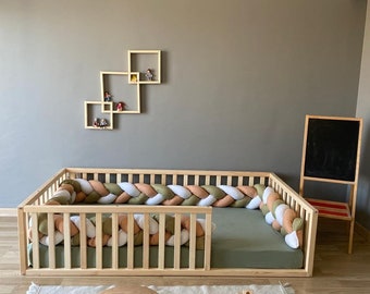 Savannah - Montessori, Toddler Floor Bed, Kids, Handmade, Children’s furniture, Slats, Wooden, Rails, Entrance, Solid Wood, Natural