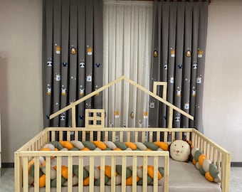 Hudson - Playhouse Low Bed - Montessori, Toddler, Low Bed Legs, Handmade, Wall Setting, Slats, Rails, House Bed, Natural Wood