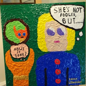 Hand painted original. Thoughtful pet and girl in personal thoughts and observations.  Bonus: Painted on all sides. Can be hung as is.