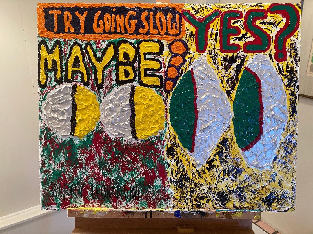 Hand painted original. Impasto bright colors in impressionistic style on board. Thirty by twenty-four inches. Bonus: Painted on all sides.