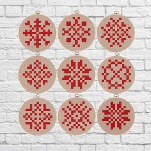 Christmas snowflakes Merry Christmas Cross Stitch Pattern - Hand Embroidery - Modern Pattern  - PDF File