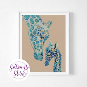 Giraff Mom baby family Cross Stitch Pattern - Counted Cross Stitch Pattern - Hand Embroidery - Modern Pattern  - PDF File