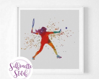 Girl Tennis Player watercolor Cross Stitch Pattern - Counted Cross Stitch Pattern - Hand Embroidery - Modern Pattern  - PDF File